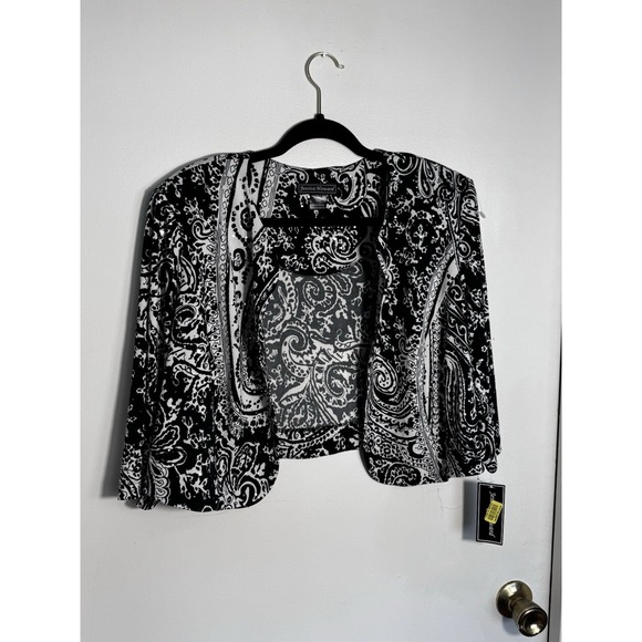 Jessica Howard 18W Women's Sequin Paisley Bolero Jacket Black Ivory Luxury Party - Picture 4 of 12